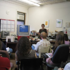 Introducing a screening and discussion of the animal rights film Earthlings, at the Socialist Party NYC Local’s office, in 2007